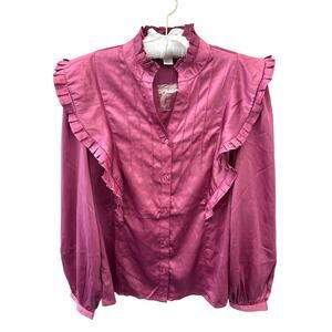 CALLIGRAPHIE Mauve Pink Ruffle Trim Romantic Blouse Top Feminine NWT | Medium